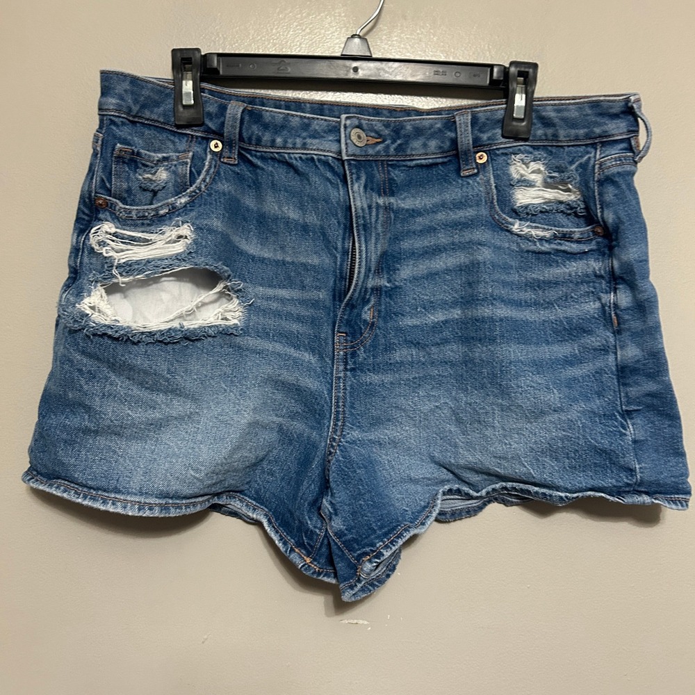 American Eagle Mom Short Women 16 Blue Medium Wash Distressed Retro Y2k Boho